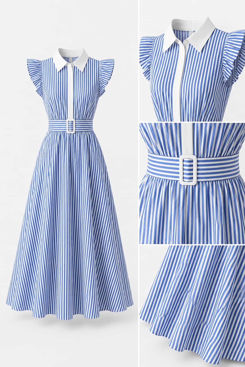 Vestido largo rayas azul y blanco S
