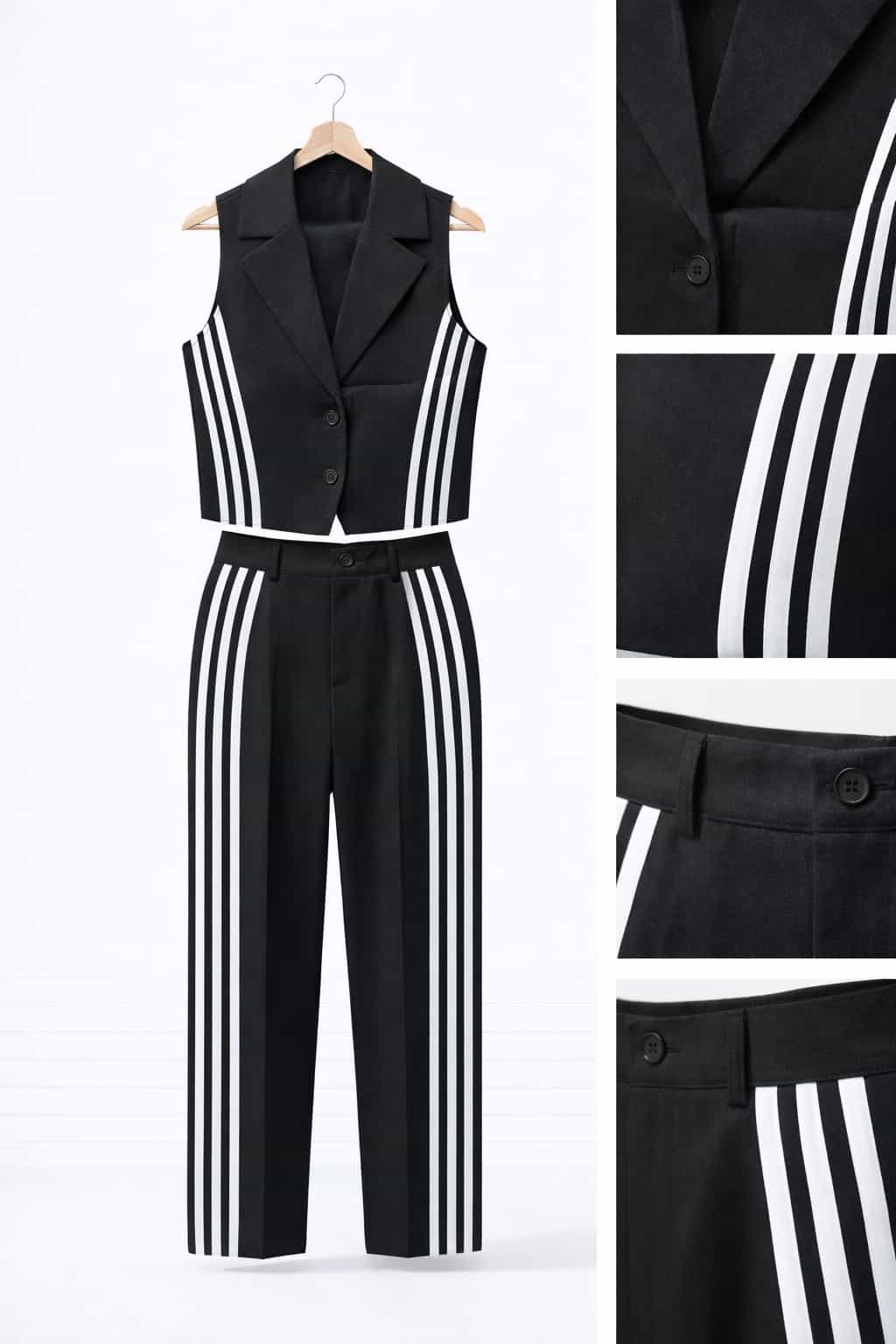 Set largo negro detalles blanco L